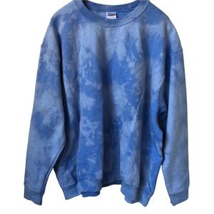 Bleached Tie-Dye Blue Crewneck Sweatshirt Size 2XL Cotton Blend